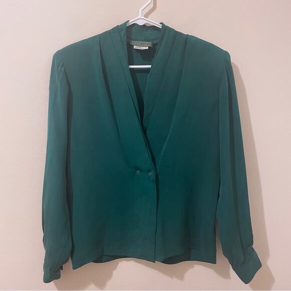 Vintage J Mclaughlin Emerald Green 100% Silk Blouse Size 4 - Picture 1 of 6